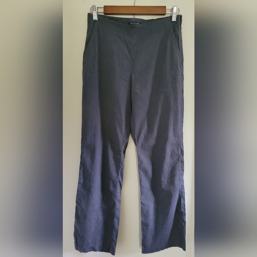 Eileen Fisher Gray Linen Pants Small Petite PP Stretch Casual Coastal Lagenlook